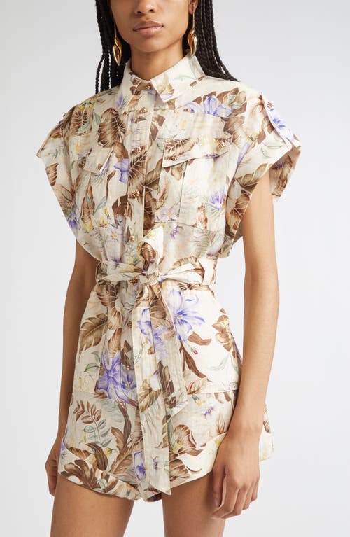 Zimmermann Coco One-piece Jumpsuit In Beige Linen In Neutral