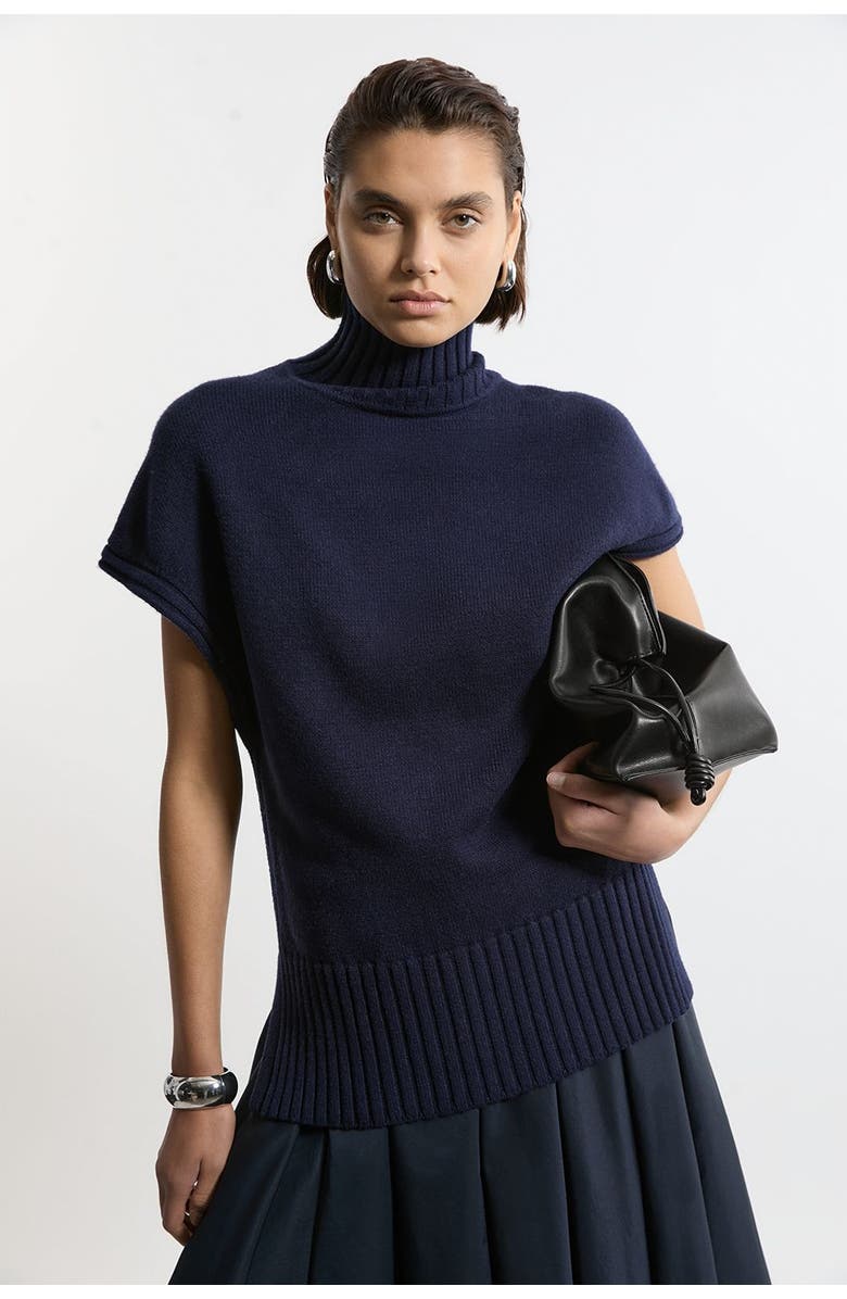 Karen Millen High Neck Knitted Tunic Top, Main, color, Navy