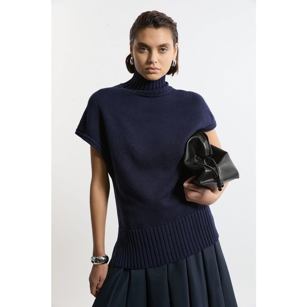 Karen Millen High Neck Knitted Tunic Top In Blue