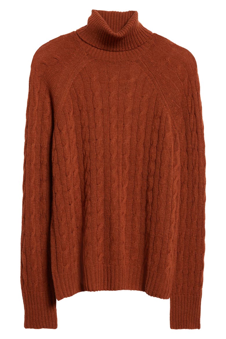 Cable Cashmere Turtleneck Sweater, Alternate, color, 0100 - MARRONE