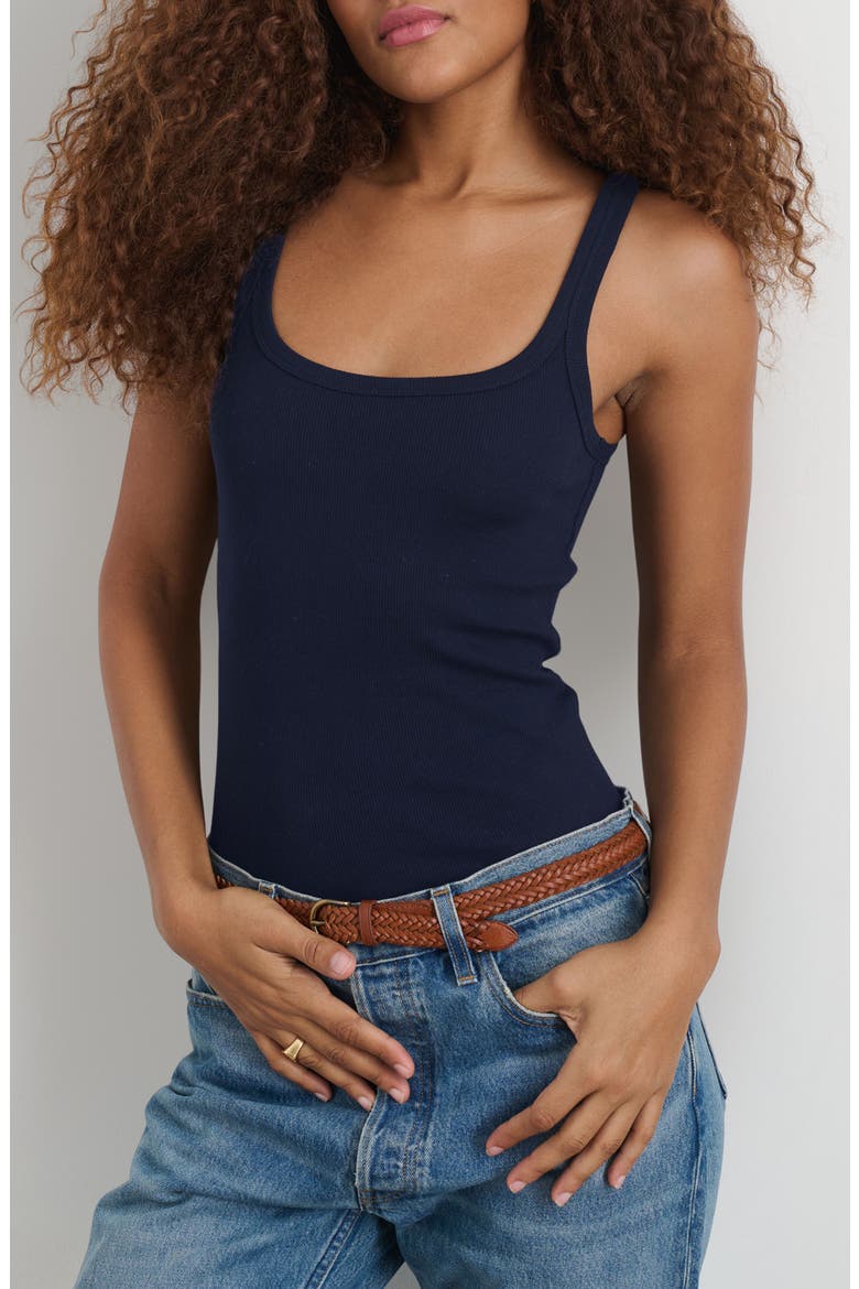 365 Stretch Cotton Rib Tank, Main, color, DARK NAVY