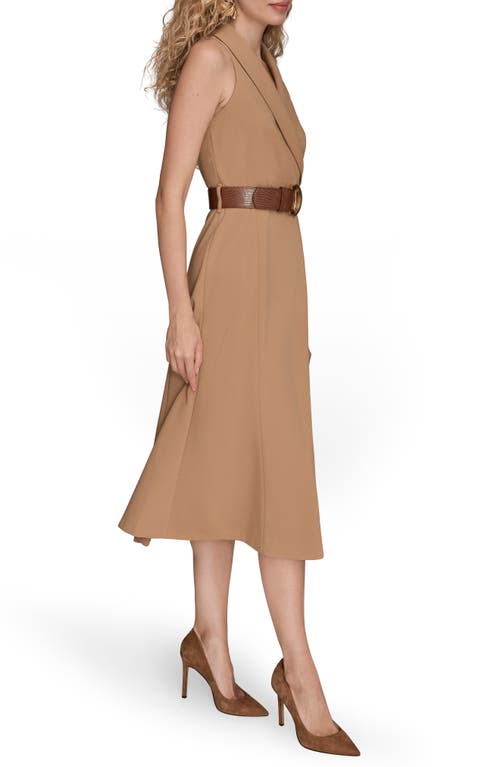 Donna Karan New York Sleeveless Belted A-line Dress In Brown