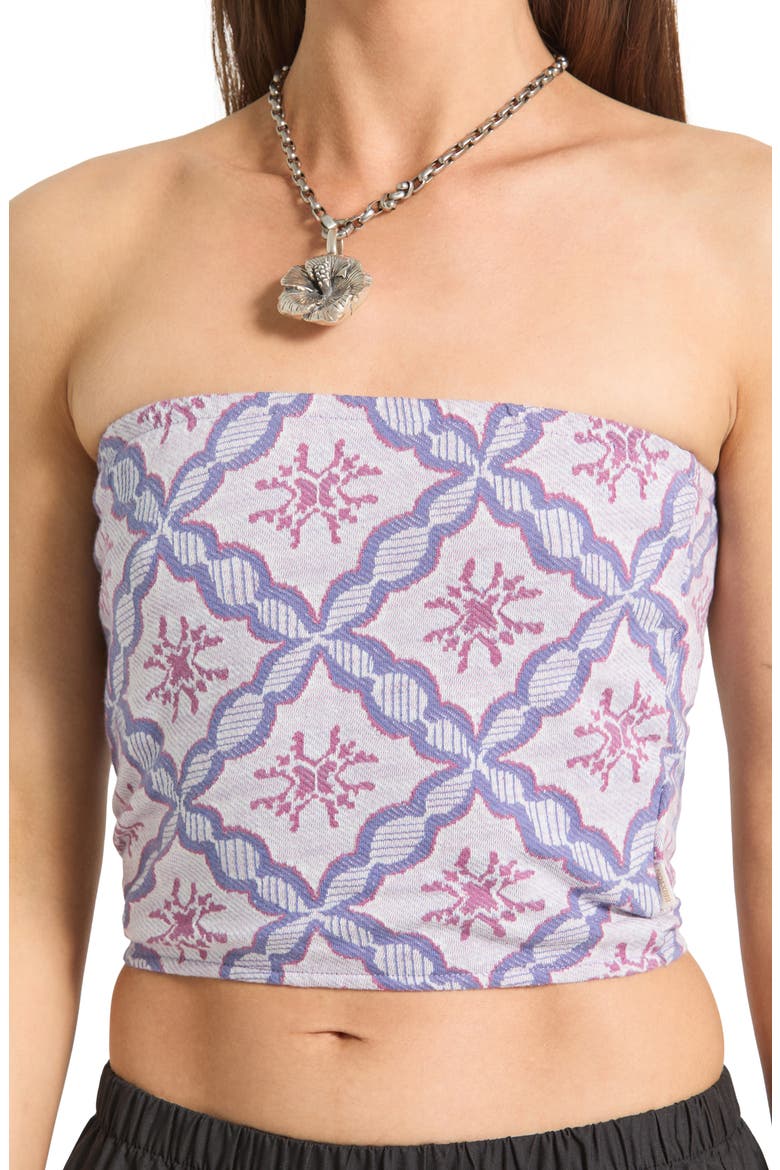 Hot to Go Tile Print Strapless Cotton Crop Top, Alternate, color, OFF WHITE/ BLUE TILE