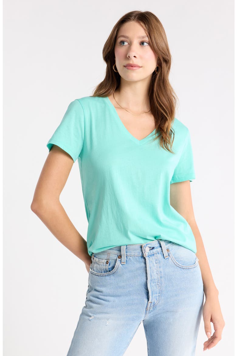 V-Neck Cotton T-Shirt, Main, color, TEAL RIPPLE