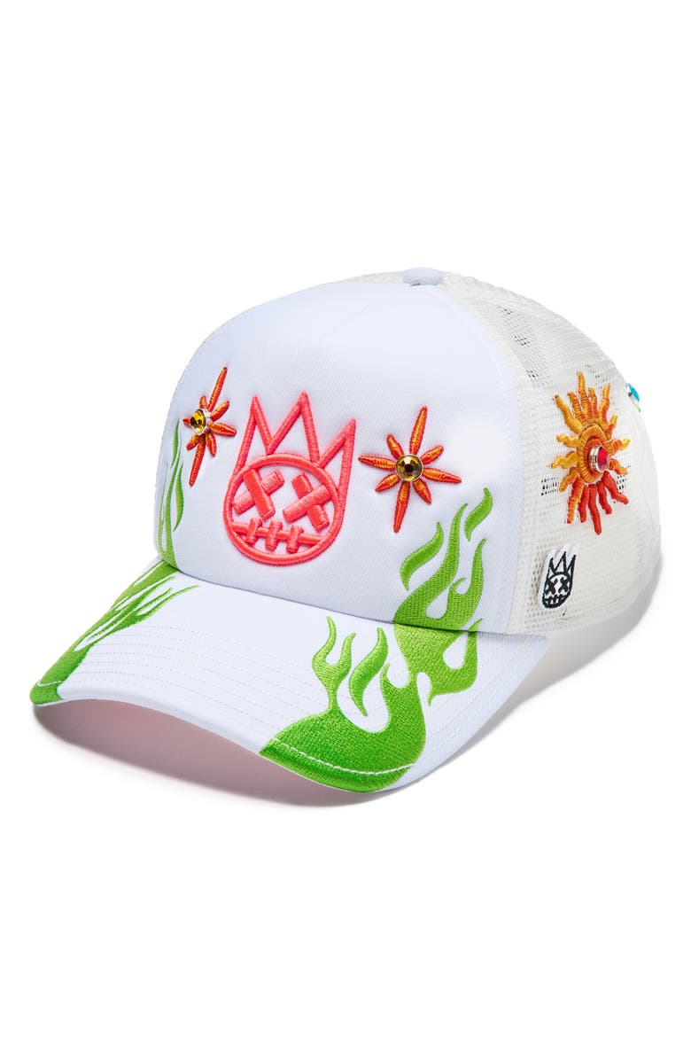 Cult of Individuality Shimuchan Logo Crystal Embellished Trucker Hat, Main, color, 