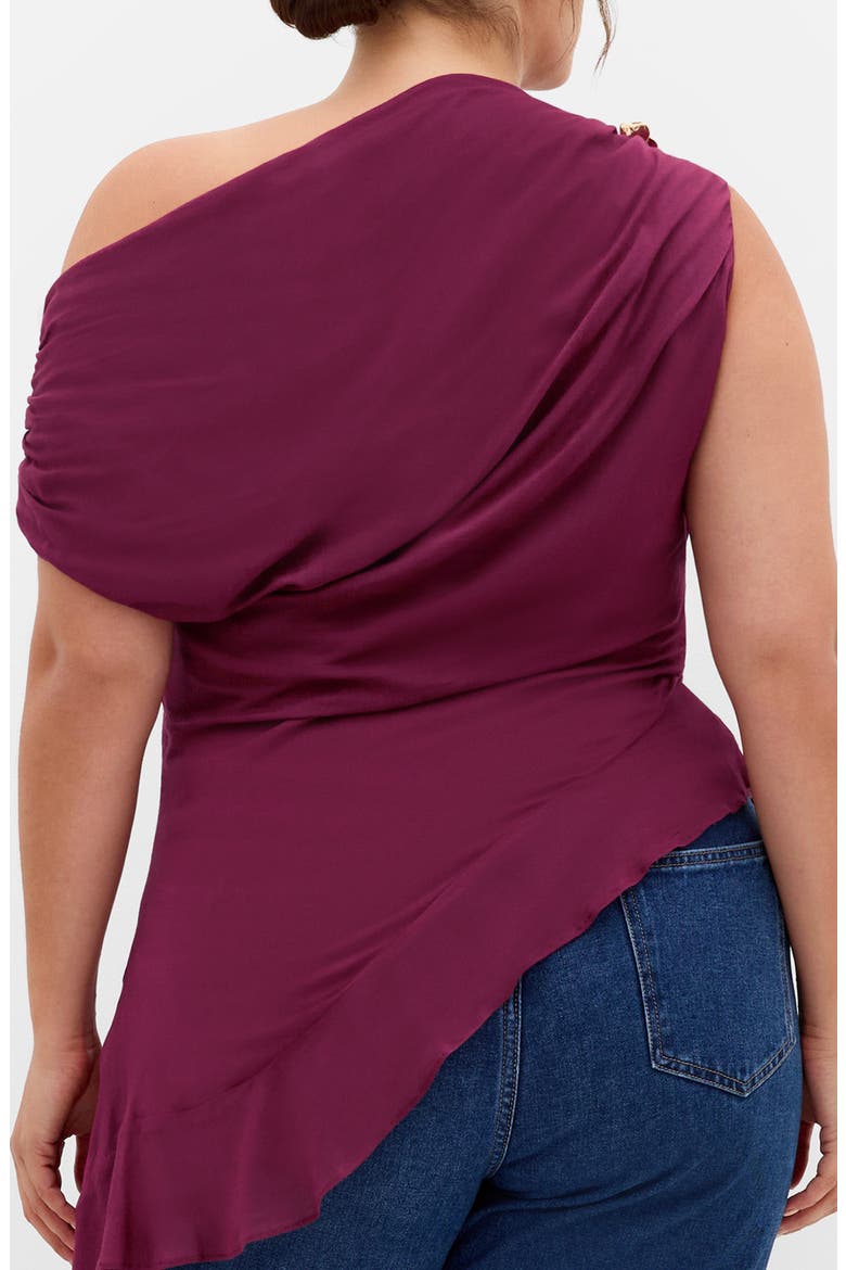 Kylie One-Shoulder Asymmetric Ruffle Top, Alternate, color, POMEGRANATE