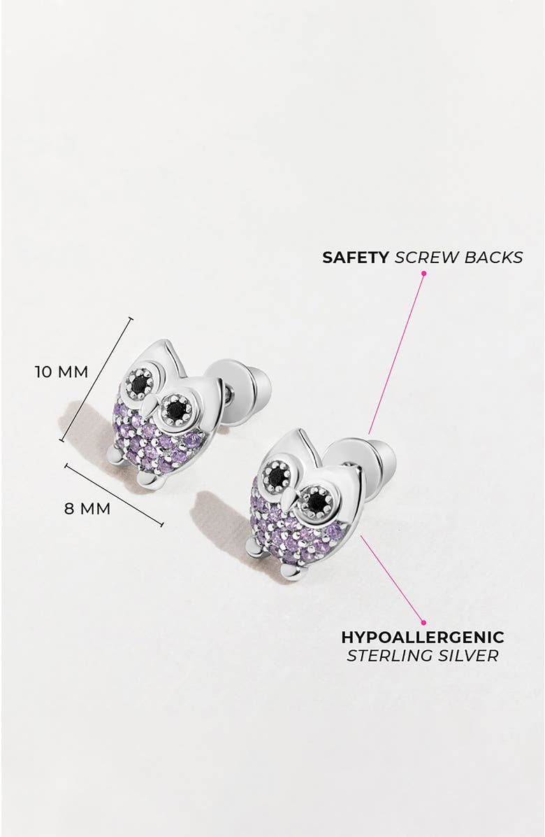 In Season Jewelry Hoot Cubic Zirconia Owl Earrings, Alternate, color, Purple