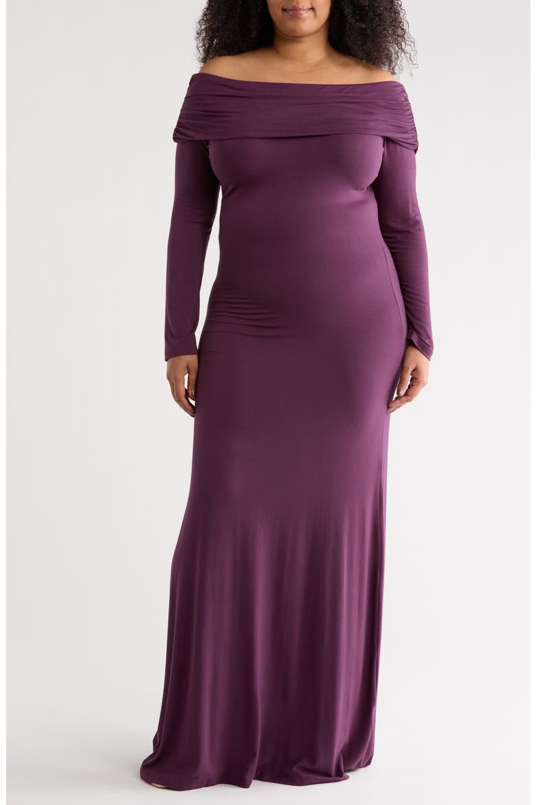 Off the Shoulder Long Sleeve Maxi Dress, Main, color, PRUNE