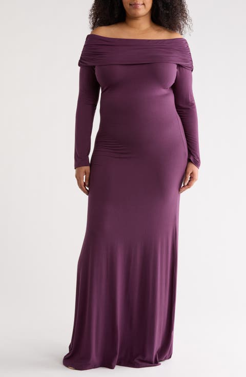 Off the Shoulder Long Sleeve Maxi Dress (Plus)