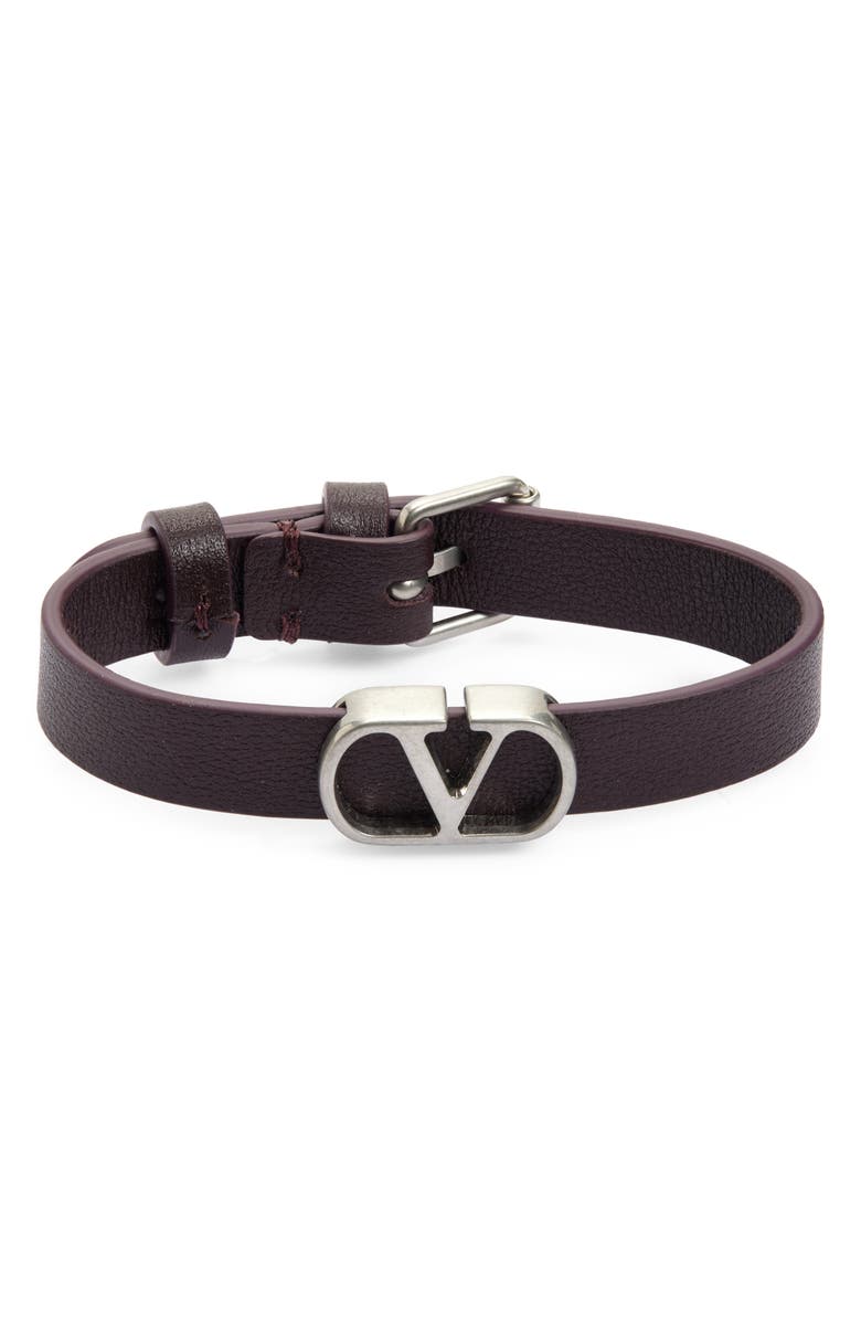 Valentino Men
s Leather VLOGO Bracelet, Main, color, Dark Purple