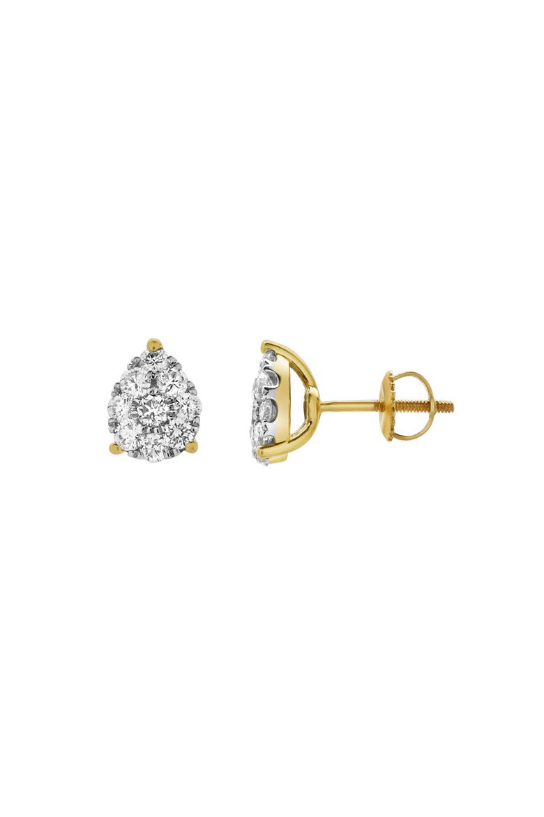 Poire 14K Yellow Gold Cluster Lab Grown Diamond Unisex Earrings - 0.72 Cts, Alternate, color, 14K Yellow Gold