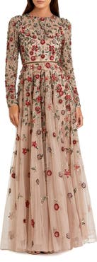 Mac Duggal Petite Embellished High Neck Long Sleeve A-Line Gown