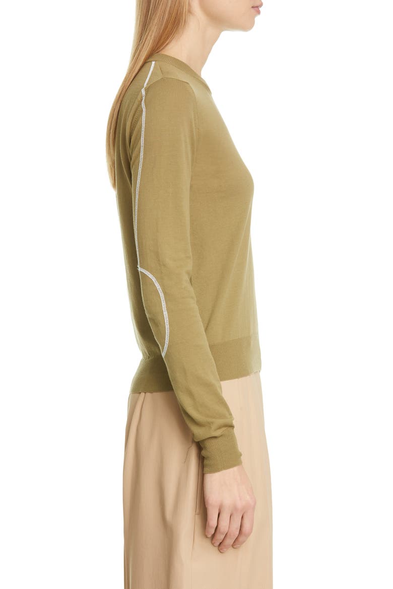 Stitch Elbow Patch Cotton Sweater, Alternate, color, MILITARY