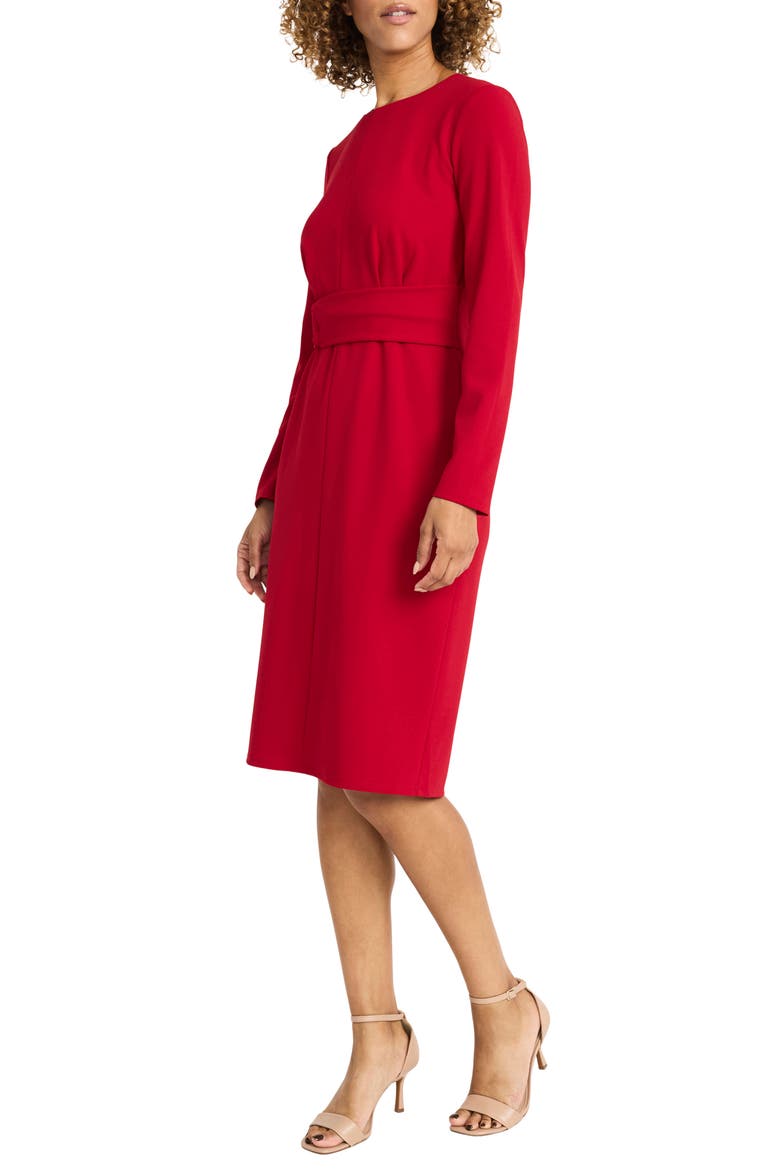 Long Sleeve Crepe Midi Sheath Dress, Alternate, color, BARBADOS CHERRY