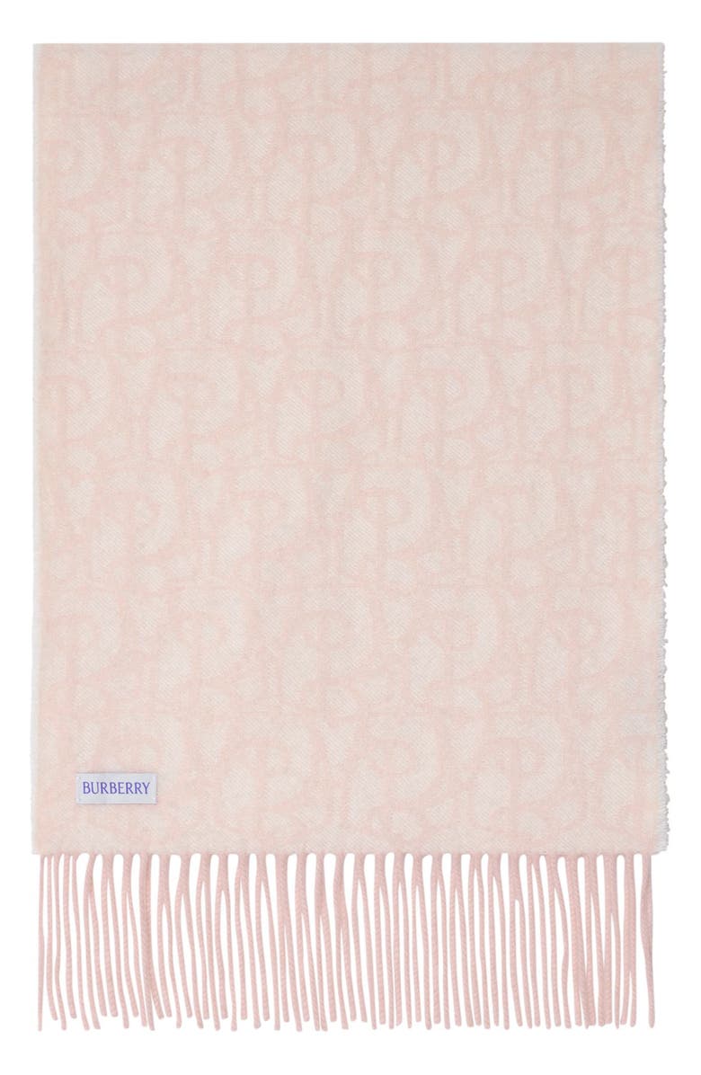 Burberry B Charm Anagram Double Face Cashmere Fringe Scarf, Alternate, color, Peony Pink