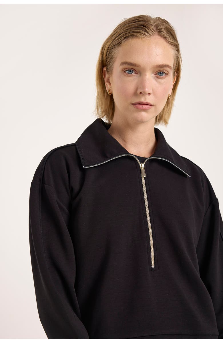 Brodie Pure Cashmere Piping Detail Jersey Half Zip Sweatshirt, Alternate, color, Black