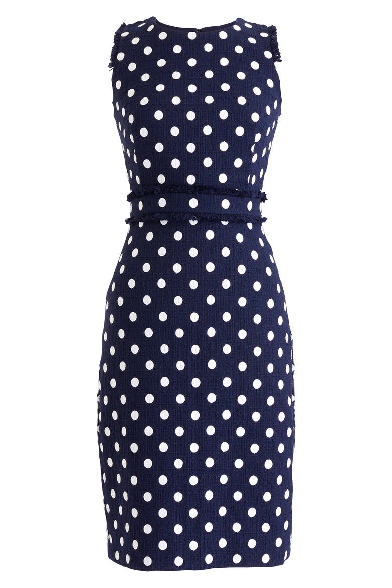 Spot Tweed Sheath Dress, Alternate, color, NAVY IVORY