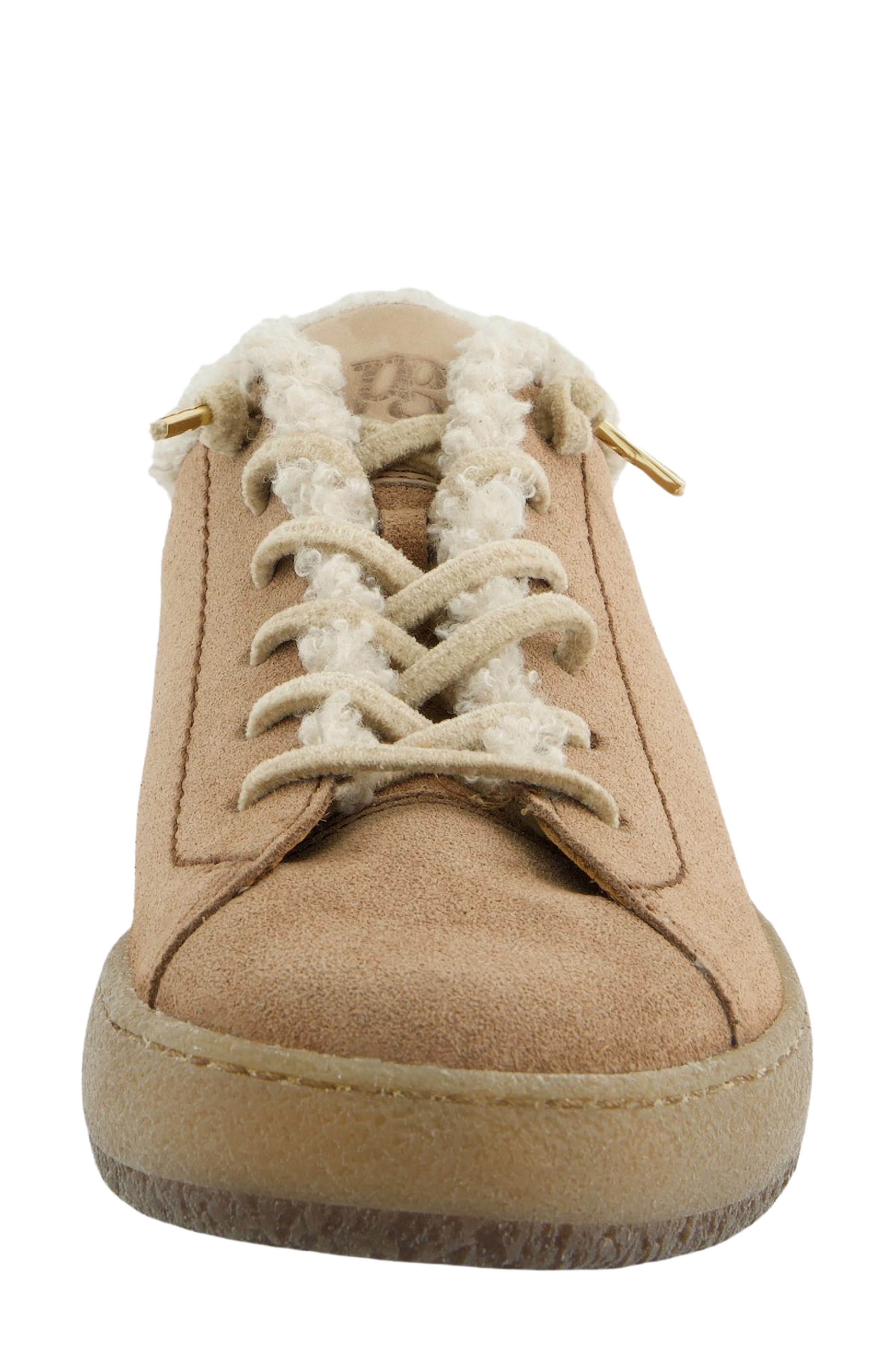 Fletcher Leather & Faux Shearling Sneaker, Alternate, color, NUT BISCUIT COMBO