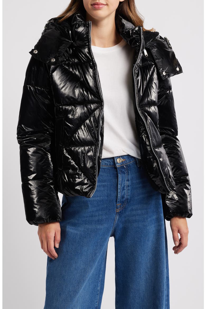 Shiny Crop Puffer Jacket, Alternate, color, BLACK