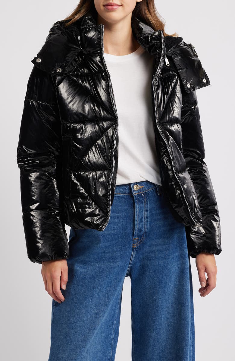 Sam Edelman Shiny Crop Puffer Jacket, Alternate, color, Black