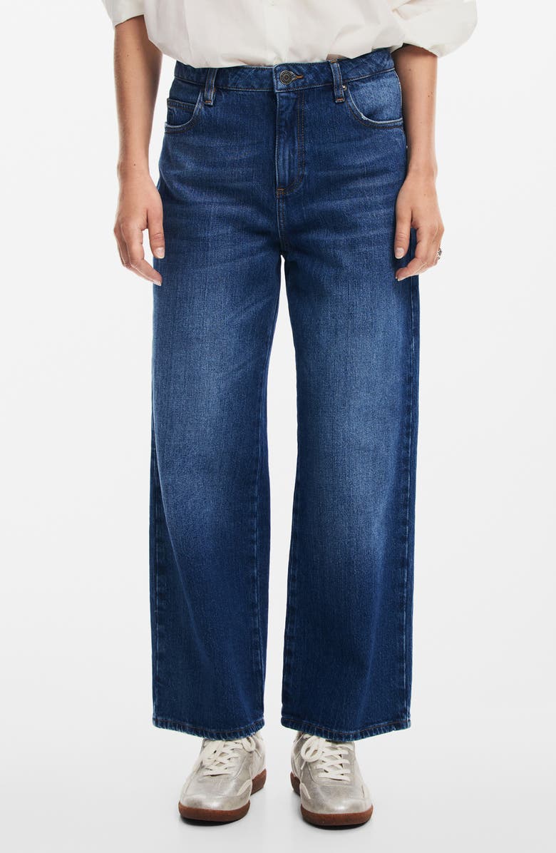 Desigual Ainara Rose Embroidered Wide Leg Jeans, Main, color, 