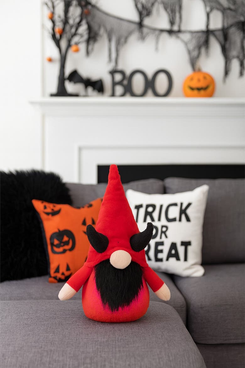 Cute Evil Halloween Decorative LED Gnome, Alternate, color, Red