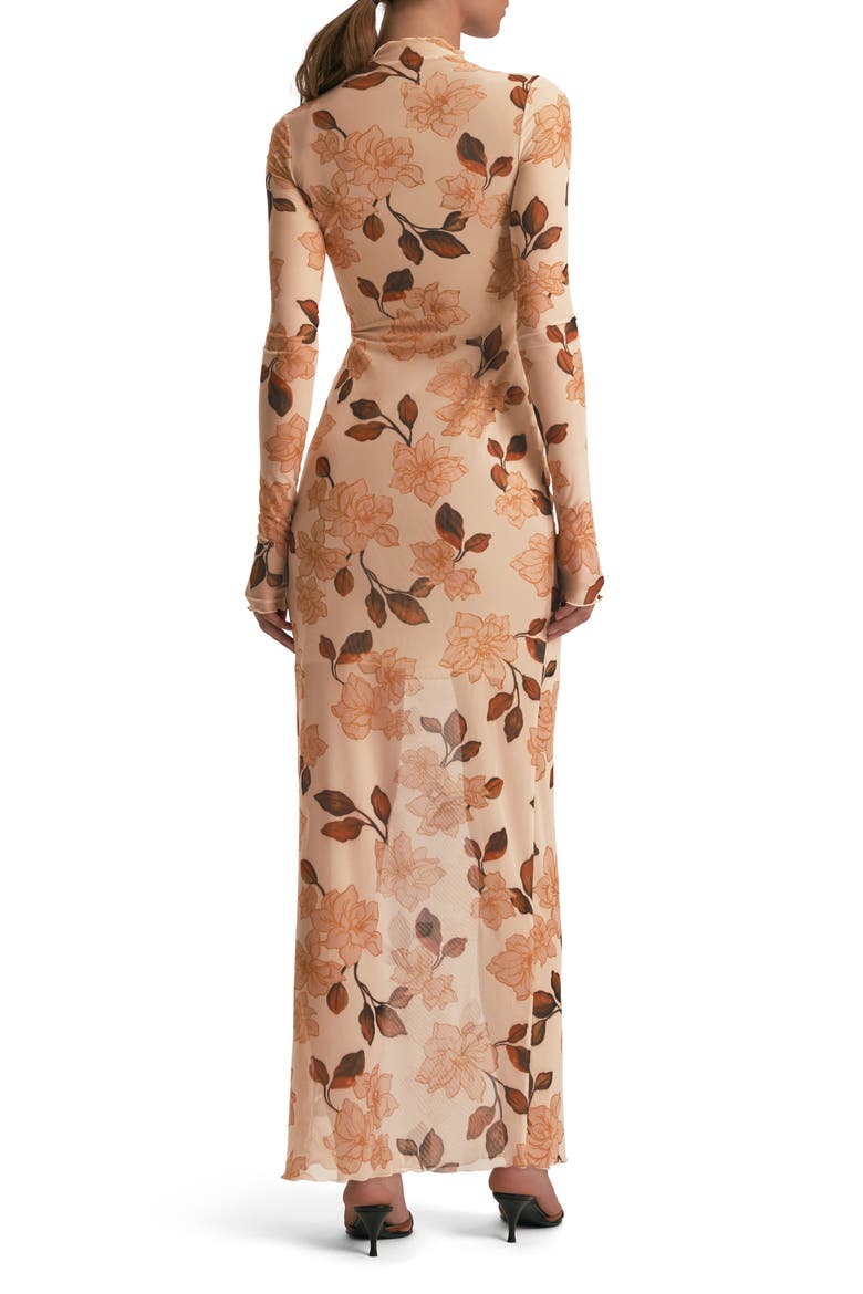 The Sheer Fantasy Floral Long Sleeve Mesh Maxi Dress, Alternate, color, BARE ROSES