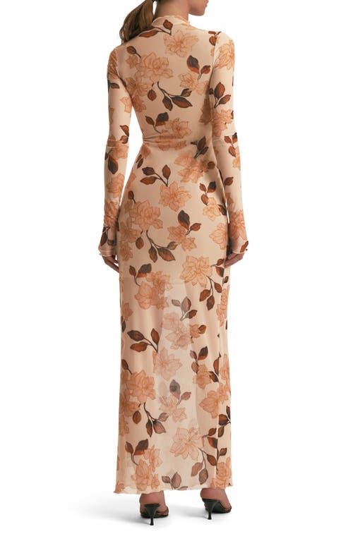Favorite Daughter The Sheer Fantasy Floral Long Sleeve Mesh Maxi Dress In Brown
