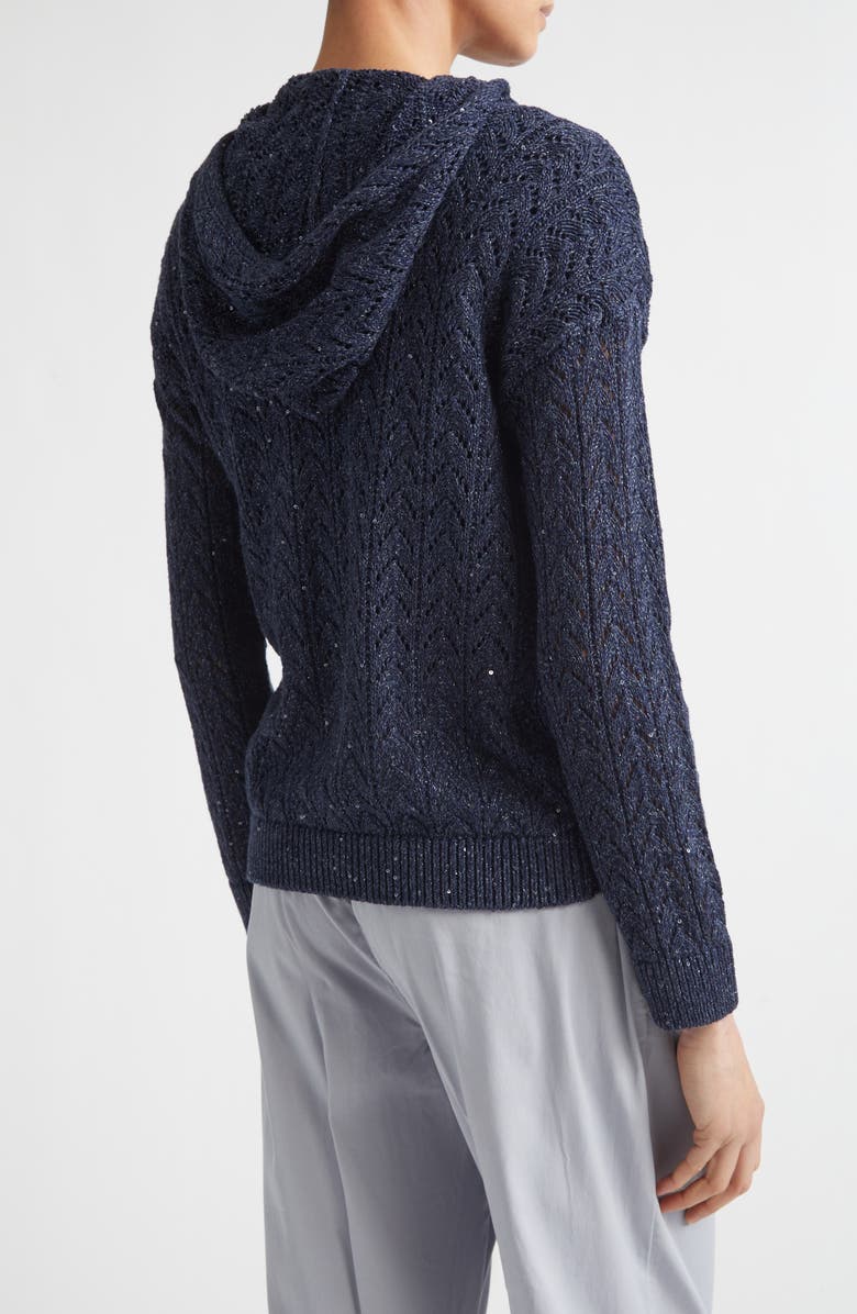 Eleventy Zip Front Cotton & Linen Blend Pointelle Cardigan, Alternate, color, 11N New Blue