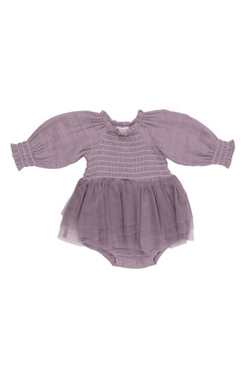 Angel Dear Dusty Blue Mesh Skirted Bodysuit In Purple