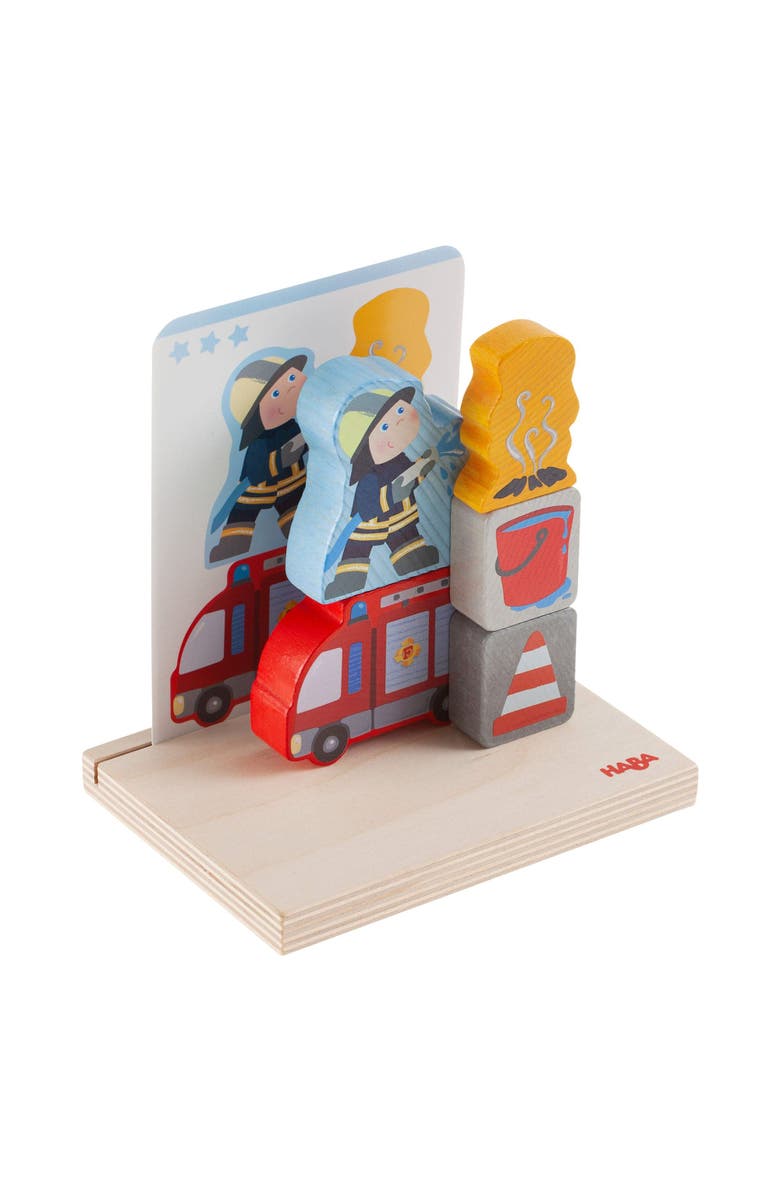 HABA Wooden Stacking Toy and STEM Wood Building Blocks for Kids, Fire Brigade Montessori Toys for 2-4 Years and up, Made in Germany, Alternate, color, Multi