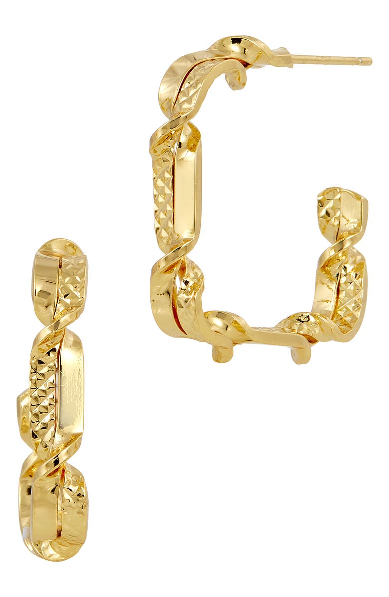 SAVVY CIE JEWELS Textured Twisted Square Hoop Earrings, Main, color, Gold