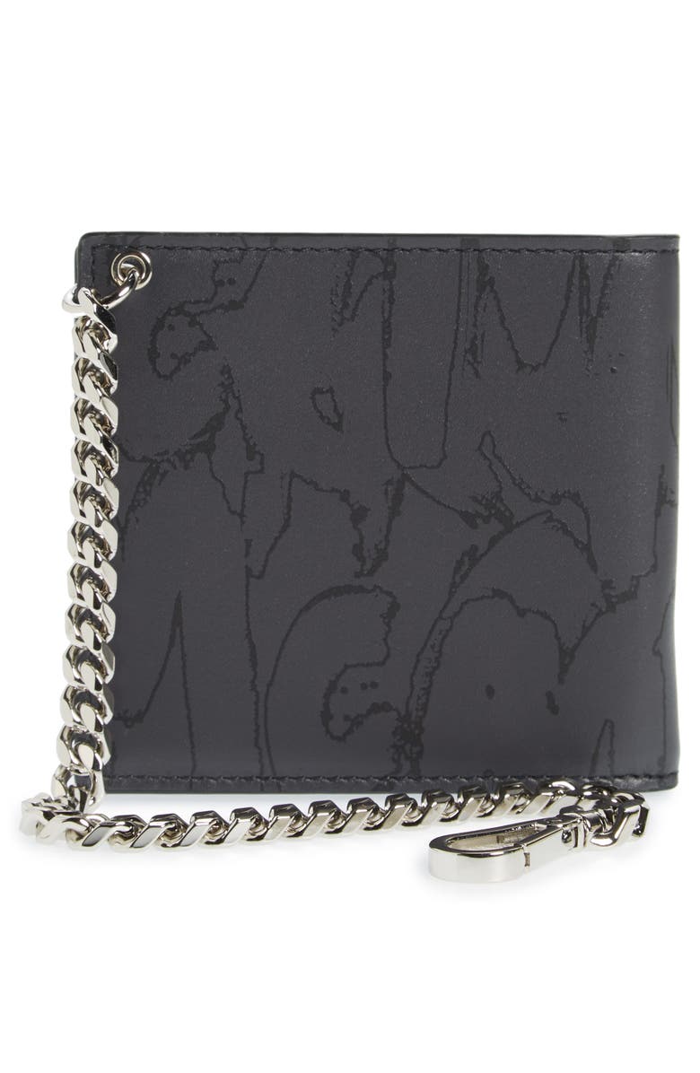 McQueen Graffiti Leather Bifold Chain Wallet, Alternate, color, Black