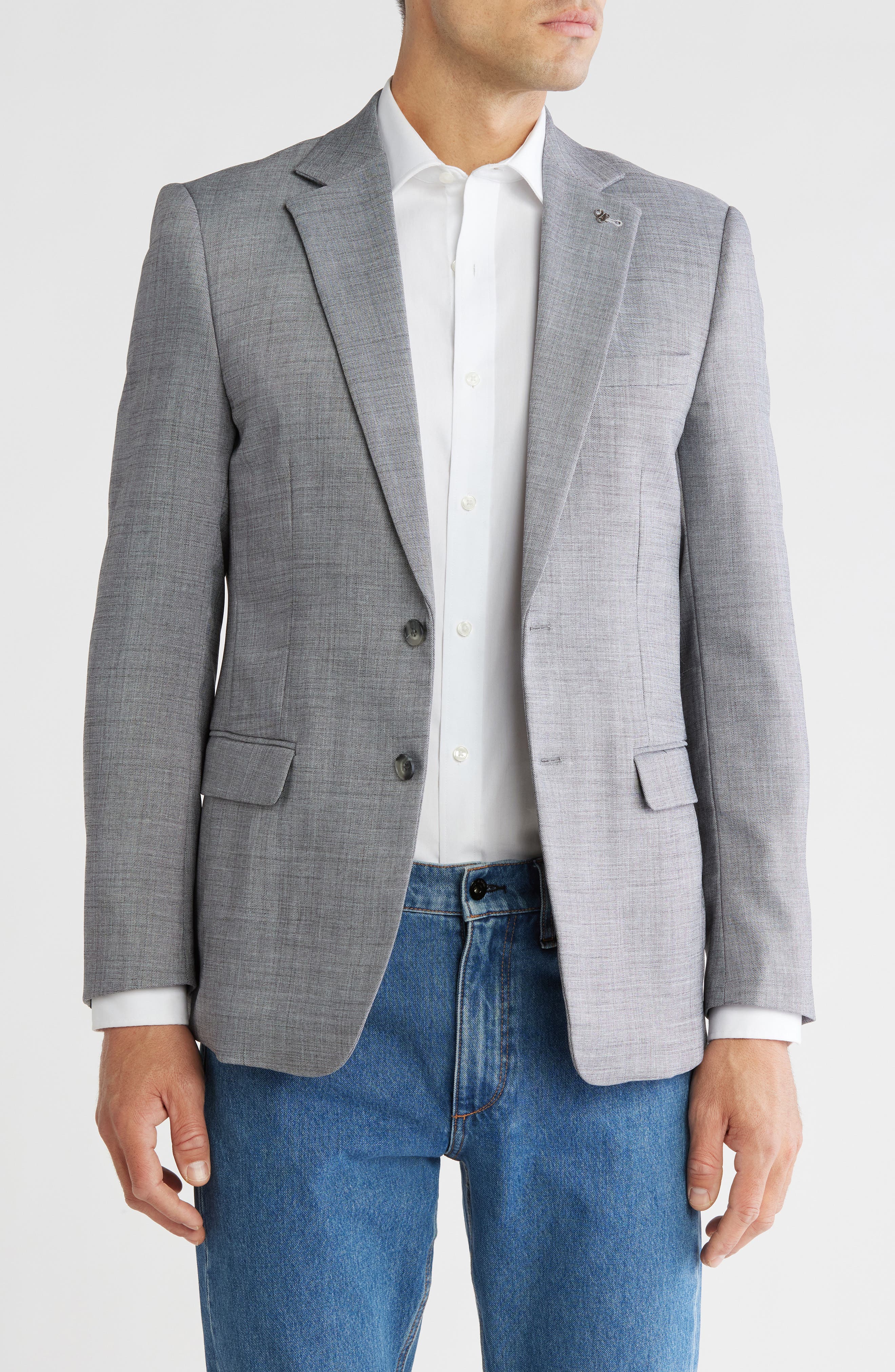 Grey Crosshatch Notch Lapel Blazer
