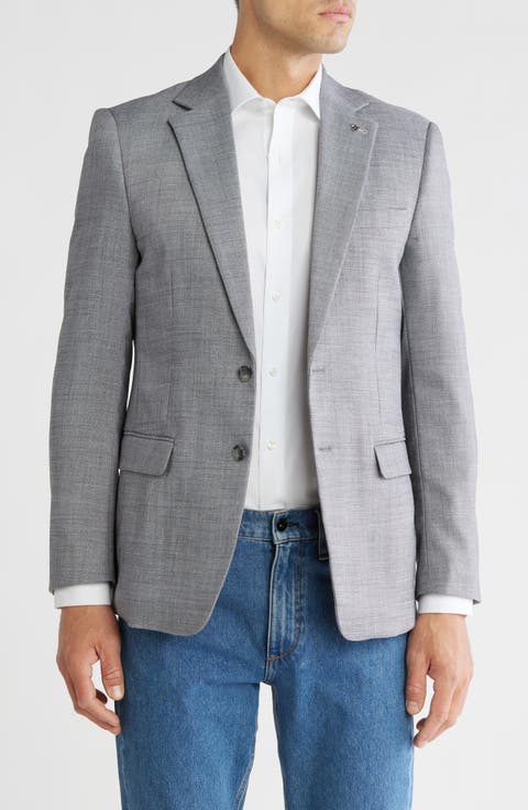 Grey Crosshatch Notch Lapel Blazer