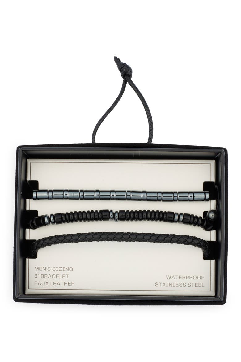 3-Pack Mixed Faux Leather & Bead Bracelets, Main, color, BLACK- STAINLESS