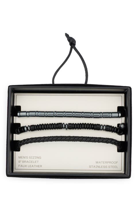 3-Pack Mixed Faux Leather & Bead Bracelets