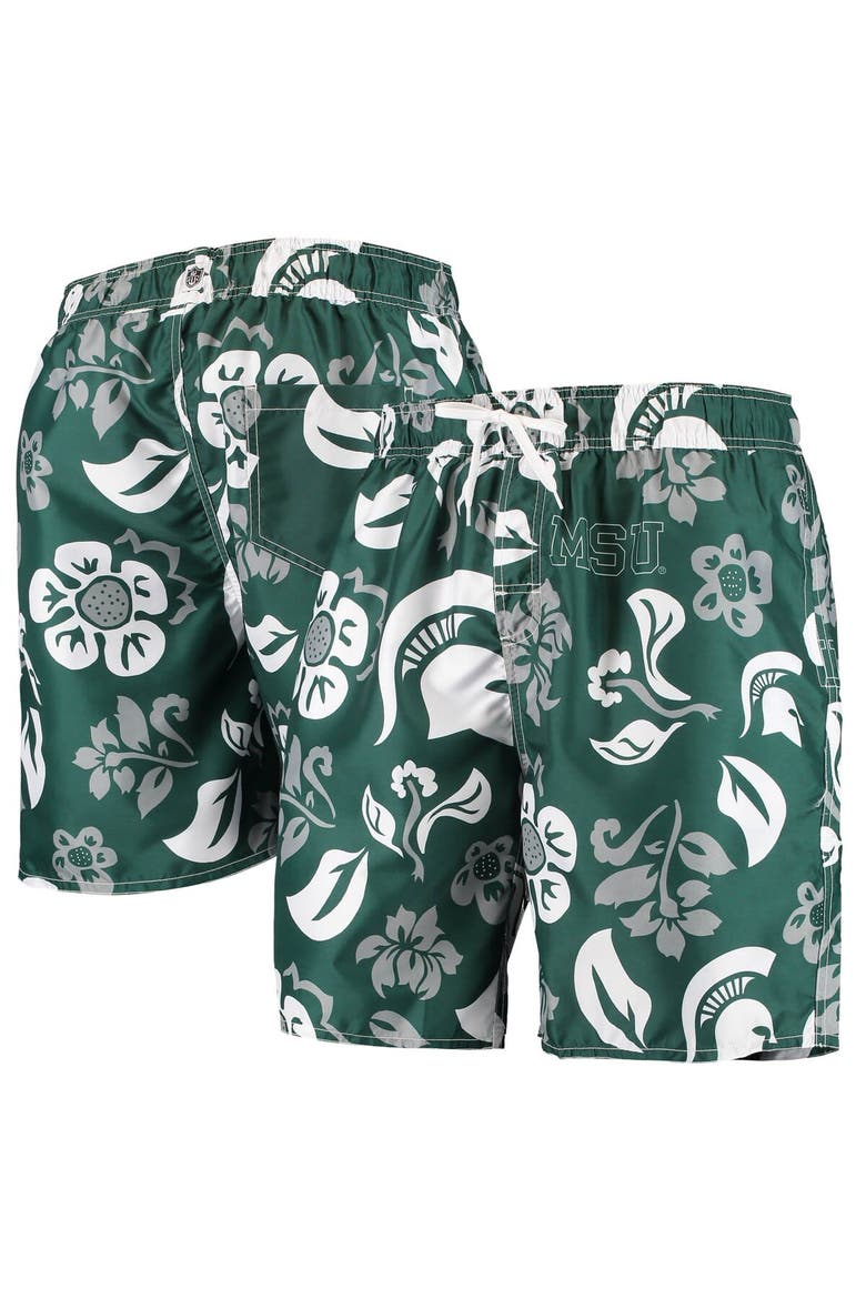 Men's Wes & Willy Green Michigan State Spartans Floral Volley Swim Trunks, Main, color, Green