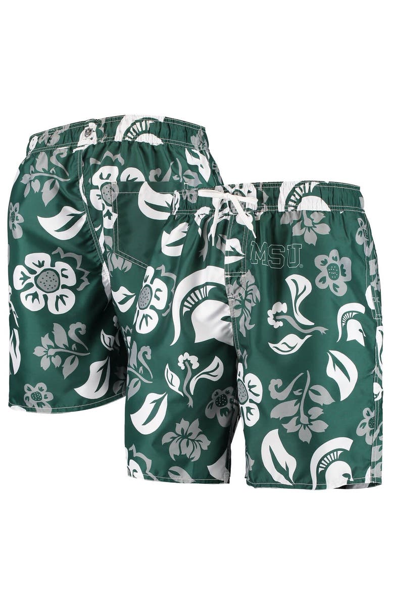 Wes & Willy Men's Wes & Willy Green Michigan State Spartans Floral Volley Swim Trunks, Main, color, Green