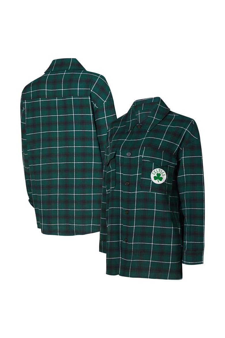 Women's College Concepts Hunter Green/Black Boston Celtics Boyfriend Button-Up Nightshirt, Main, color, Hunter Green