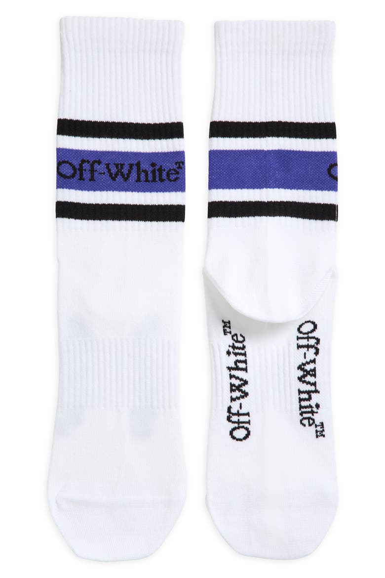 Stripes Logo Crew Socks, Main, color, WHITE - DARK BLUE