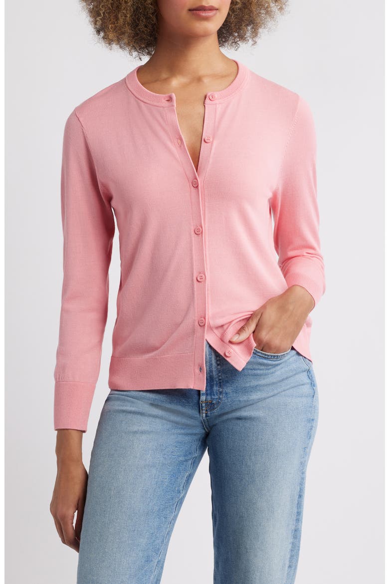 Crewneck Cardigan, Main, color, PINK GERANIUM