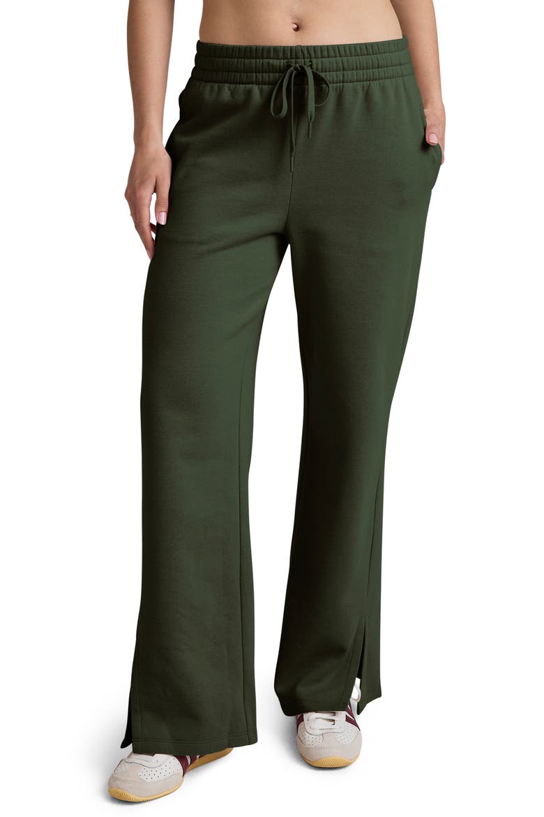 LuxeFleece Side Slit Wide Leg Pants, Main, color, DARK OLIVE