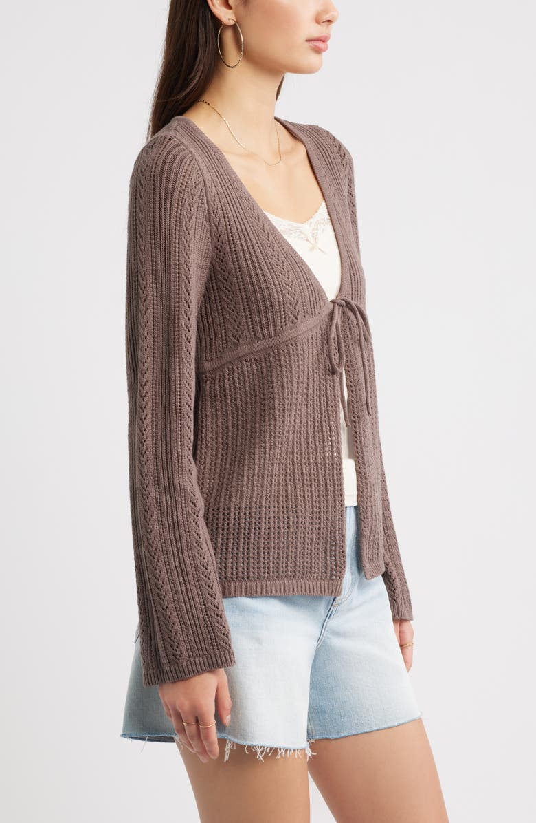 BP. Openstitch Tie Front Cardigan, Alternate, color, Brown Quartz