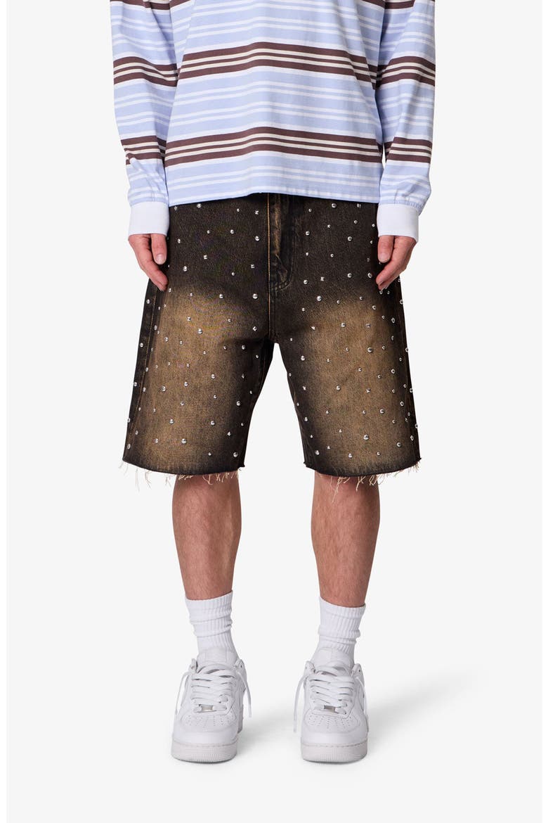 Baggy Studded Denim Shorts, Main, color, BLACK
