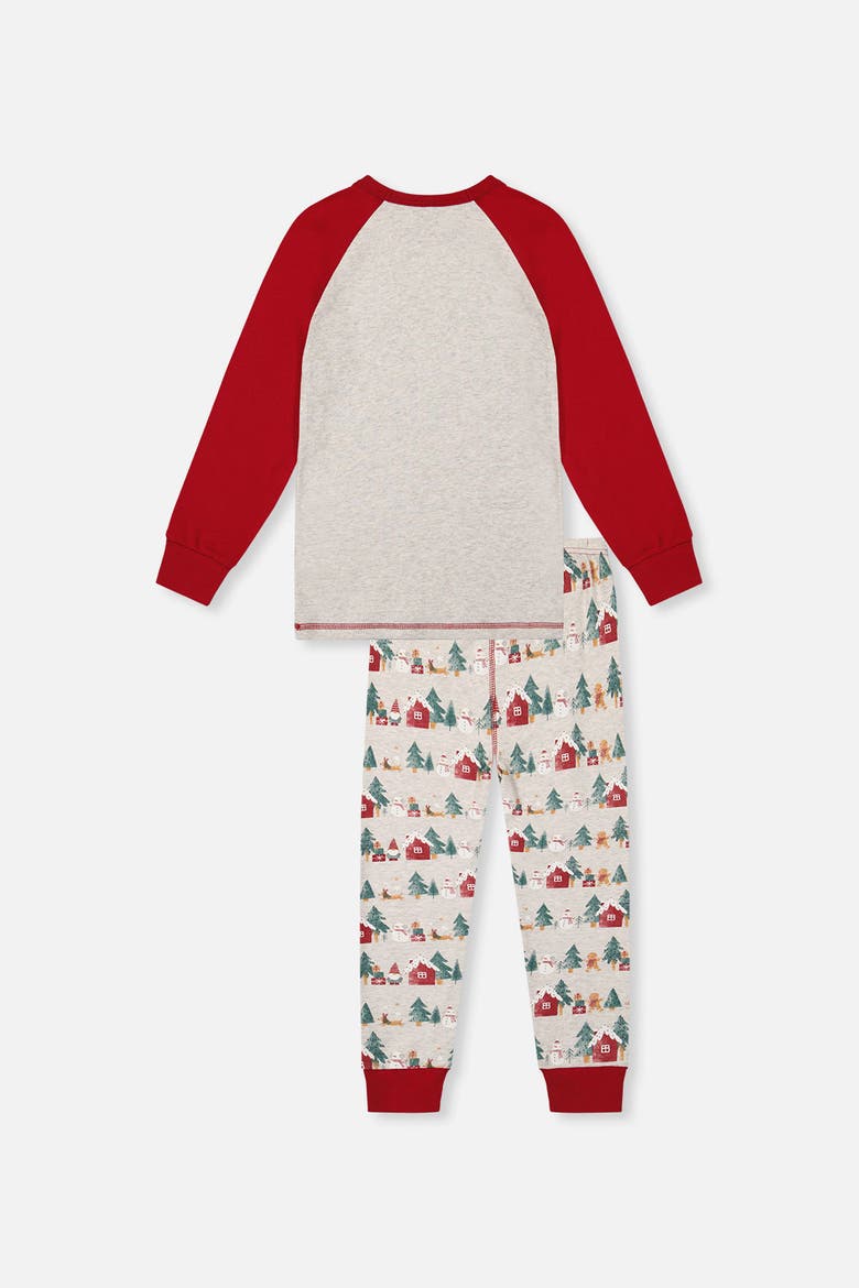 Christmas Organic Cotton Top Pants Two Piece Pajama Set, Alternate, color, Beige Christmas Print