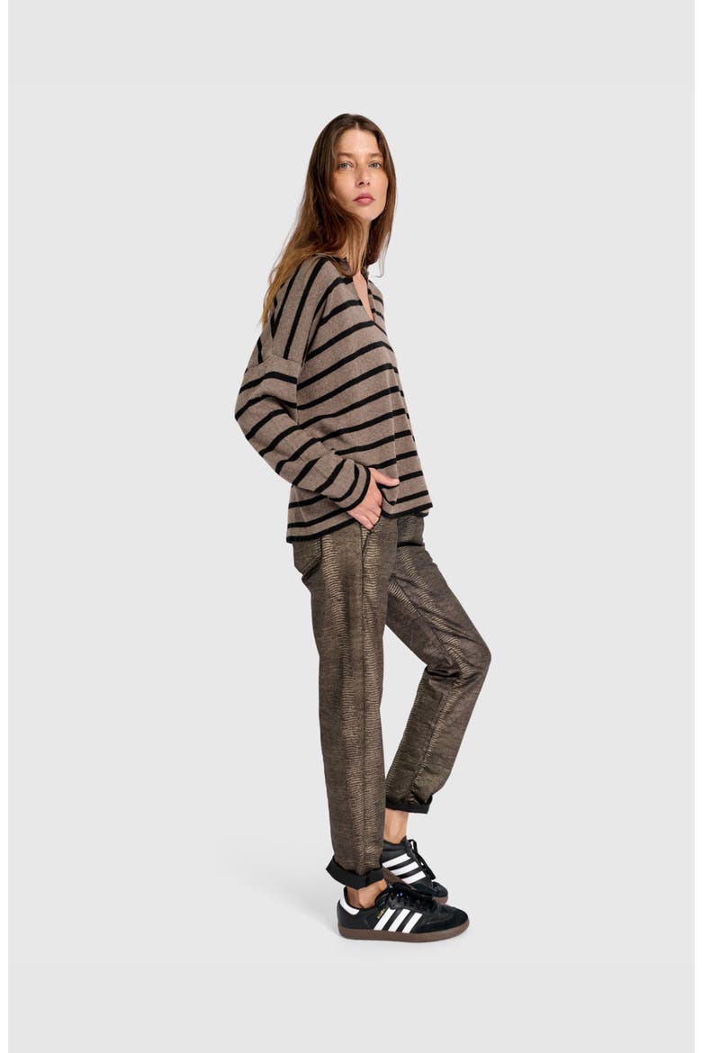 Surfside Collared Sweater, Alternate, color, Latte Stripes