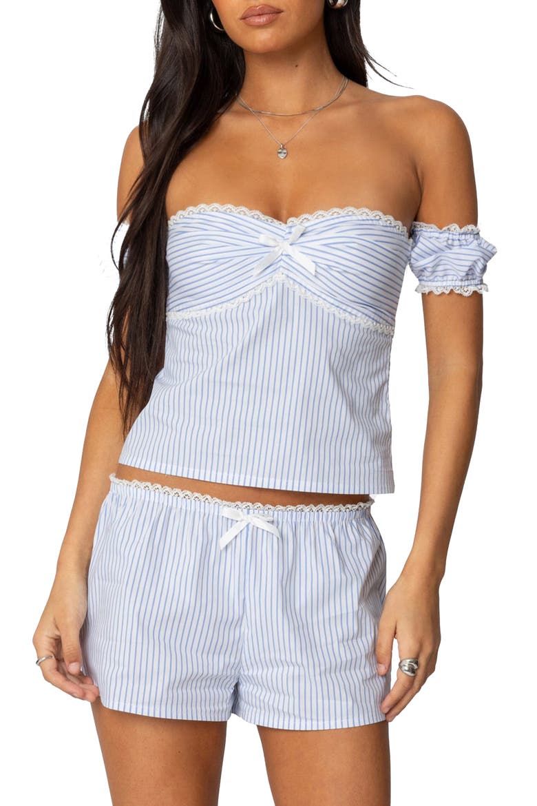 Taryn Stripe Off the Shoulder Top, Main, color, LIGHT-BLUE