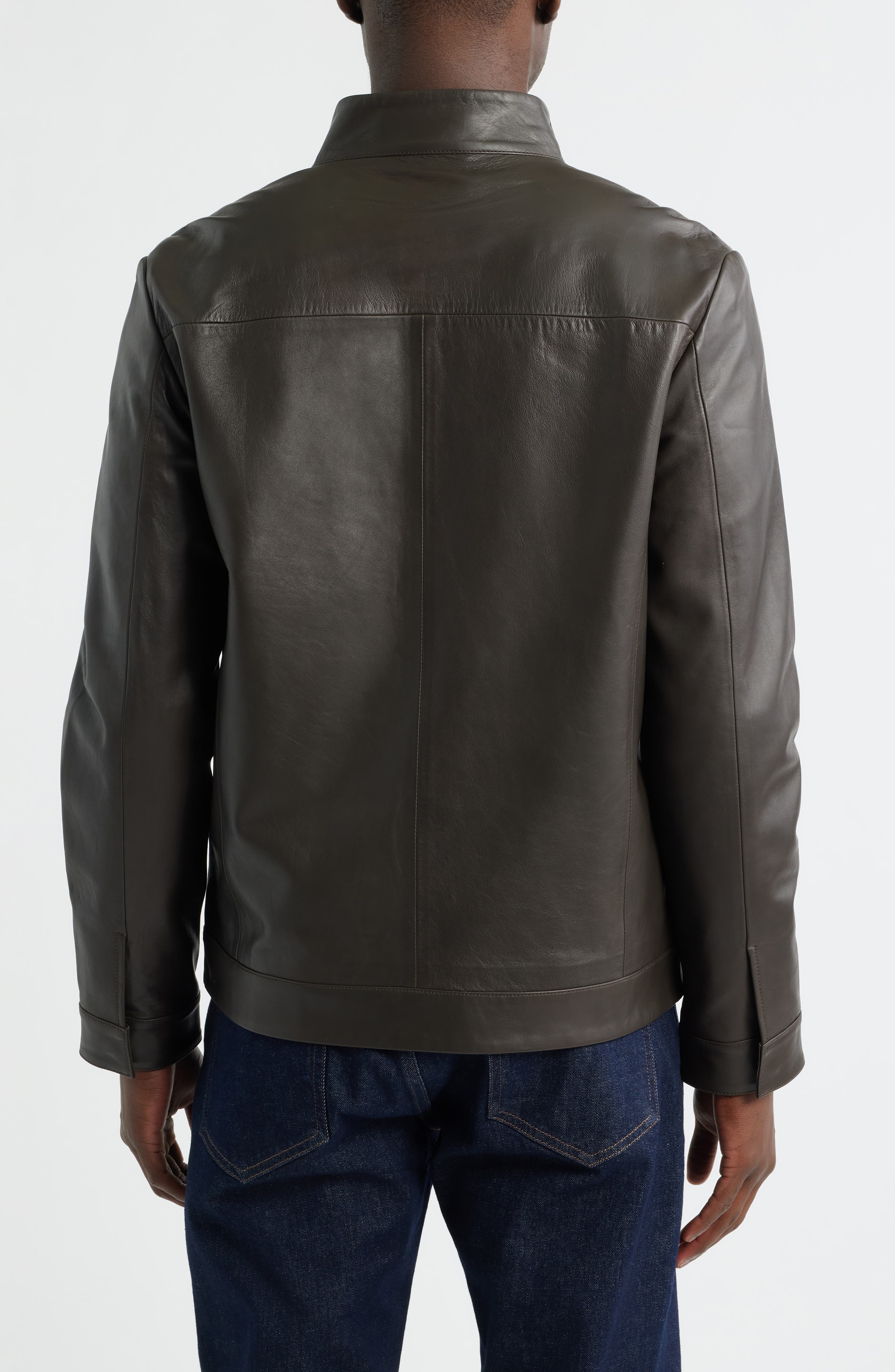 Stand Collar Leather Bomber Jacket - image 2