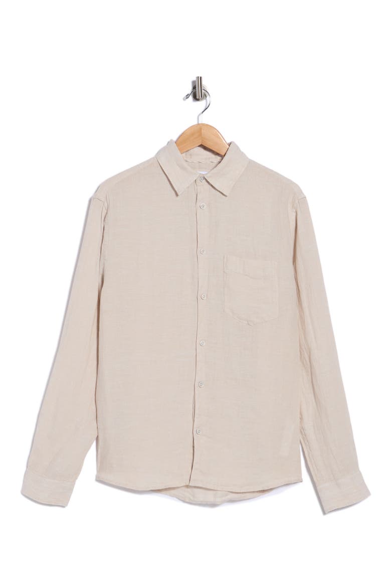 Shaker Linen Long Sleeve Button-Up Shirt, Alternate, color, SHAKER BEIGE